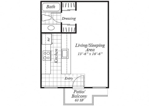studio floor plan at turnleaf apartments
